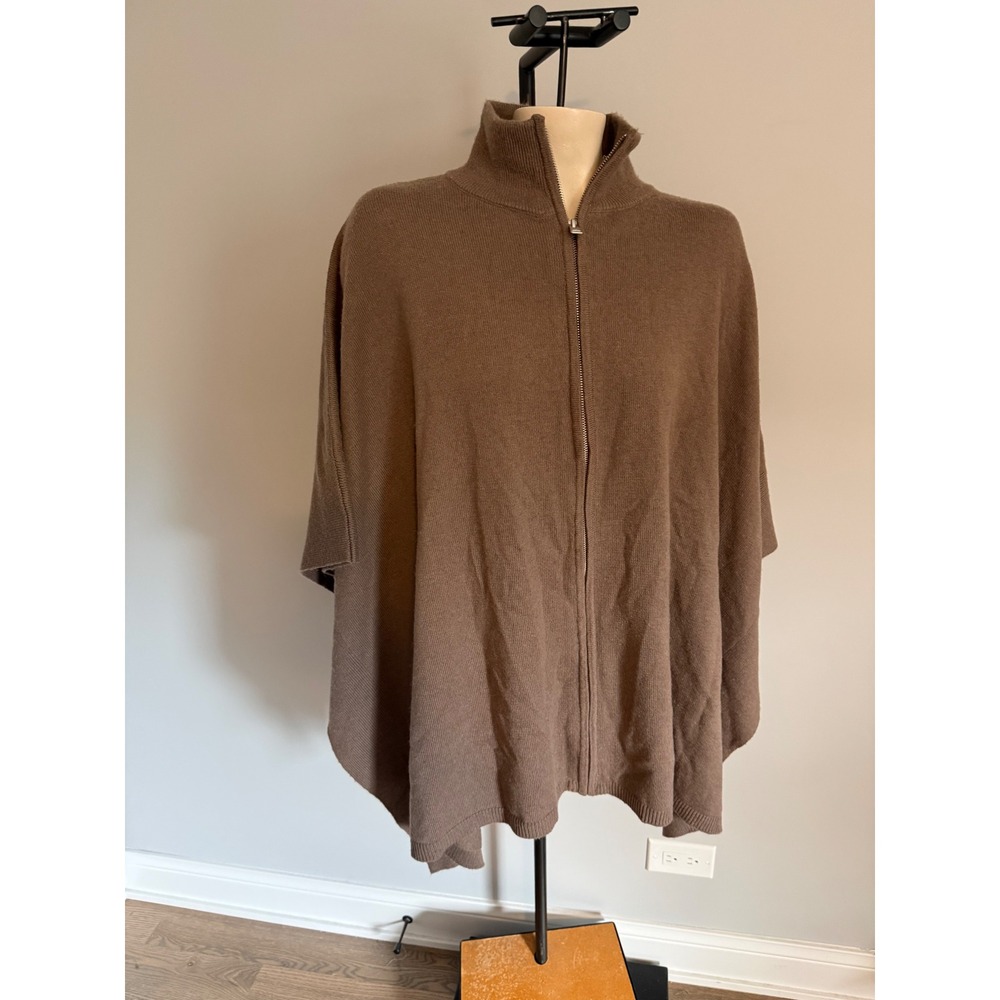 AllSaints Brown Wool Blend Full Zip Poncho Funnel Neck Cape